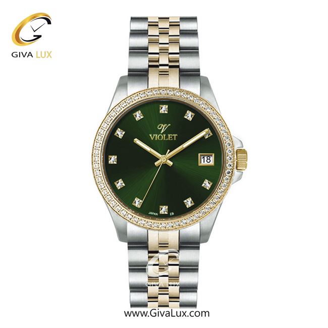 ساعت مچی اورجینال زنانه ویولت VIOLET نقره ای-طلایی | نقره ای-طلایی| سبز یشمی تیره| کد رفرنس 0641/2 سایز متوسط